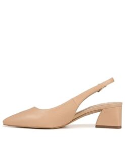 Franco Sarto Womens Racer Slingback Low Block Heel Pointed Toe Pump, Beige Leather, 6