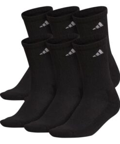 adidas Women’s Athletic Cushioned Crew Socks (6-Pair) with arch compression, Black/Aluminum 2,Medium