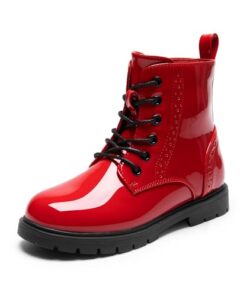 DREAM PAIRS Boys Girls Boots Side Zipper Kids Combat Ankle Booties,Size 1 Little Kid,RED,KBO211