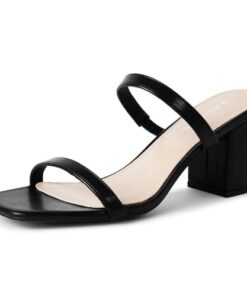 J. Adams Stormi Heeled Sandals Women Dressy Summer Flat Mules- Square Toe Double Band Low Block Heel Sandals – Chunky Sandals for Women – Summer Sandals, Womens Dress Sandals, Women’s Heeled Sandals