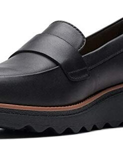 Clarks womens Sharon Gracie Penny Loafer, Black Leather With Dark Tan Welt, 9 Wide US