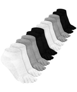 Bencailor 6 Pairs Women Toe Socks Cotton Compression Ankle Five Toe Sock Low Cut Athletic Running Socks for Women Men Kids(5-9,Black, White, Light Gray)