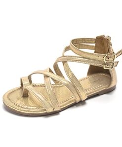 FUNKYMONKEY Kid’s Strappy Gladiator Sandal Summer Shoes for Little Girls/Big Girls(5 Big Kid, Gold)