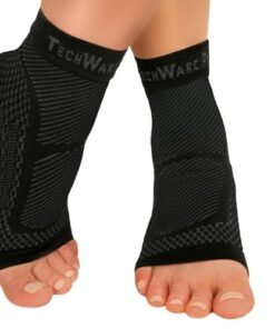 TechWare Pro Ankle Brace Compression Sleeve – Relieves Achilles Tendonitis, Joint Pain. Plantar Fasciitis Foot Sock with Arch Support Reduces Swelling & Heel Spur Pain. (Black/Black, L/XL)