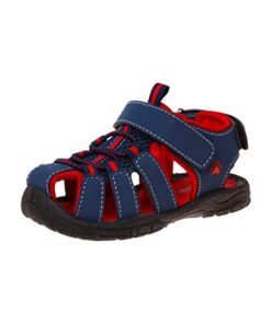 Rugged Bear Kids Boys Girls Closed-Toe Outdoor Sport Water Sandals – beach pool slide adjustable strap shoes athletic summer- Navy Red (size 2 Big Kid)