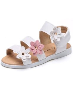 PATPAT Little Kid Girls Sandals Flower Girls Sandals Open Toe Summer Flats Dress Shoes Size 9 White