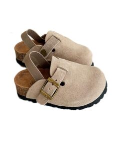 Kids Suede Clogs Toddler Clogs Boys Girls Sandals Cork Adjustable Buckle Mules (Apricot, Toddler, 4, Numeric Range, US Footwear Size System, 5, Medium)