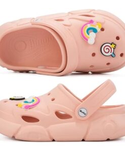 UPSOLO Boys Girls Clogs Kid’s Garden Shoes Cute Cartoon Slides Sandals Slip-on Lightweight Indoor Outdoor Beach Water Shower Pool Slipper Children KD701PK28-29 Pink