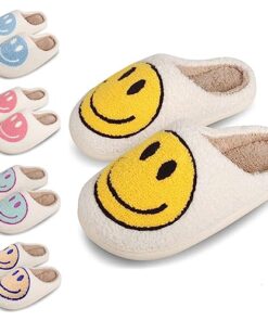 dubuto Smile Face Slippers for Girls Boys, Cute Soft Plush Anti-slip House Kids Girls Slippers with Memory Foam Warm Cartoon Happy face Shoes for Indoor Outdoor