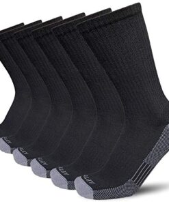 APTYID Men’s Moisture Wicking Cushioned Crew Work Boot Socks, Size 9-12, Black, 6 Pairs