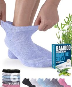 Doctor’s Select Viscose Bamboo Ankle Diabetic Socks for Women and Men – 6 Pairs | Quarter Diabetic Socks for Men 9-12 | Edema Socks | Black, White, Light Blue, Blue, Purple, Pink