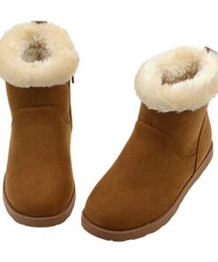 Girls Fuzzy Warm Winter Short Boots with Furry Faux Fur Lining Brown Size Big Kids US 4