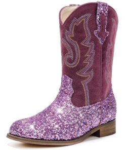 Motasha Girls Cowgirl Boots Unisex-Child Mid Calf Glitter Toddler Girls Boots Cowboy Boots for Girls Little Big Kids Boots Western Riding Boots (M7101 Sequins Purple 2)