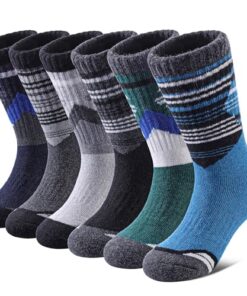 Yebing Kids Merino Wool Hiking Socks Boys Girls Toddlers Winter Warm Thermal Thick Cushion Boot Crew Gift Socks 6 Pairs Splicing Color,8-12 Year Old