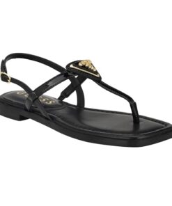 GUESS Women’s Rainey Flat Sandal, Black 001, 8