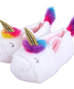 Elcssuy Girls Fuzzy Slippers Unicorn Fluffy Cute Warm Cozy Plush Slip on Girls House Slippers size 1-2