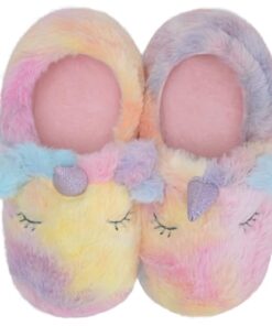 WateLves Toddler Slippers Girls Unicorn Slippers Winter House Shoes Anti-Slip Soft Bedroom Shoes(Tie-dye Unicorn,26/27)