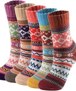 5 Pairs Wool Socks for Women – Comfortable Warm Womens Wool Socks, Wool Socks Women, Vintage Women’s Winter Socks, Super Soft Crew Socks for Women, Thick Knit Cabin Cozy Wool Socks Gifts For Women