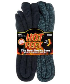 HOT FEET Thermal Socks for Men, Extreme Cold Weather, 2/4 Pack Thick Warm Socks for Men, Winter Insulated Socks, Size 6-12.5, 2 Pack, Solid Denim Heather/Dark Navy