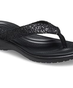 crocs Capri V Flip Flops | Sandals for Women, Black Glitter, Numeric_8