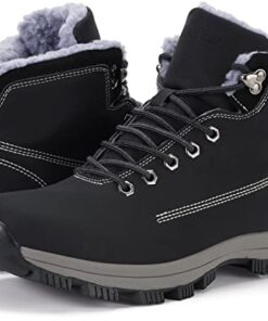 WHITIN Men’s Winter Shoes Snow Boots Outdoor Trekking for Cold Weather Warm Work Size 10 Insulated Fur Leather Mid Top Hiking Waterproof Black 44