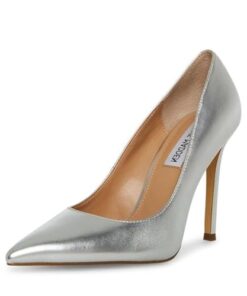 Steve Madden Evelyn Silver Stiletto Heeled Pointed Toe Slip On Dress Pumps (Silver Leather, 8.5)