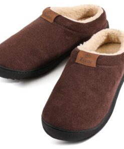 Zizor Men’s Warm Memory Foam Slippers, Suede Slip On Fleece Lined House Shoes, Non-Slip Rubber Sole for Indoor Outdoor(Chocolate Brown 11-12)