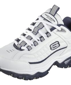 Skechers Men’s Energy Afterburn Lace-Up Sneaker, White/Navy, 14 Wide