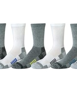 Amazon Essentials Men’s 6-Pack Performance Cotton Cushioned Athletic Crew Socks, White/Grey Assorted, 6-12