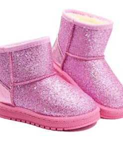 Sugmzox Girl’s Boots Kids Glitter Snow Boots Durability Slip Resistant Outdoor Ankle Boots(Toddler/Little Kids) pink size 13