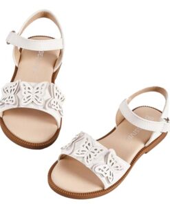 BESSIVIC Girls White Sandals Cute Open Toe Summer Flats Sandals With Rubber Sole Toddler/Little Kid/Big Kid US 3