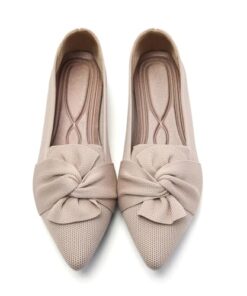 HIULYCENCE Flats for Women Pointed Toe Ballet Flats with Bow Comfortable Knit Dressy Flats Nude US9