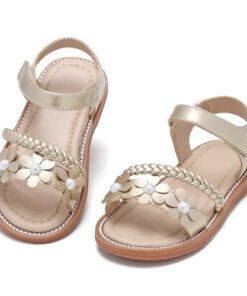 Kolan Toddler Little Girl Gold Sandals Kids Summer Flat Sandals Dress Sandals Shoes Size 8