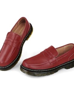 CLAKBLRG Women Leather Loafers Lightweight Breathable Slip On Shoes Flexible Comfort Driving Style Loafer Burgundy,7.5 US