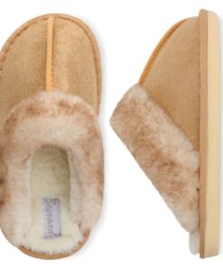 Besroad Boys Girls Memory Foam Slippers Fuzzy Warm Fur House Slippers Furry Home Indoor Outdoor Slippers for Kids Gold Big Kid 2.5-3.5