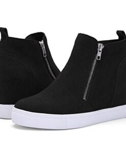 Athlefit Women’s Hidden Wedge Sneakers Platform Booties Casual Shoes Wedgie Sneakers Size 8 Black